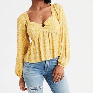 EUC American Eagle O Ring Floral Babydoll Top